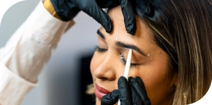 Shaping a client’s eyebrows with precise waxing technique