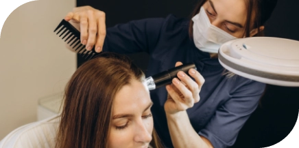 Professional scalp analysis performed with diagnostic magnifier