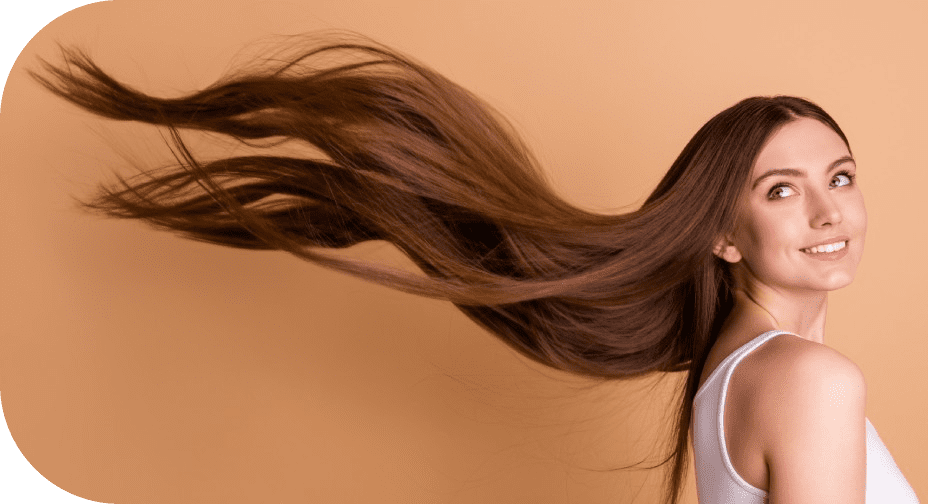 Healthy long brown hair styled to highlight shine and movement